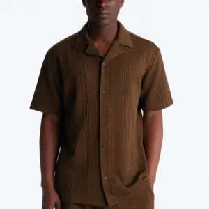 Brown Textured Cuban Shirt