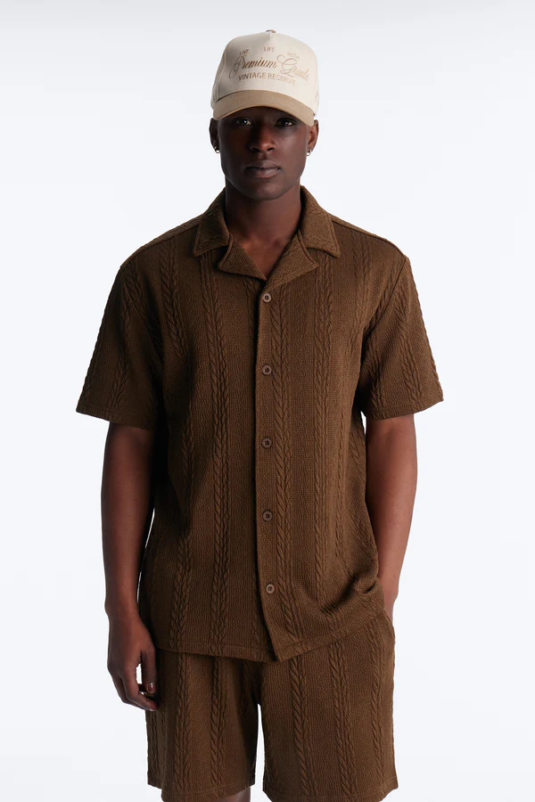 Brown Textured Cuban Shirt