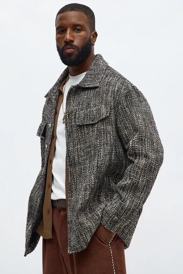 Black Tweed Button Shacket
